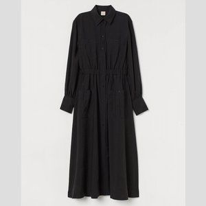 H&M Black Shirt Dress Midi With Pockets